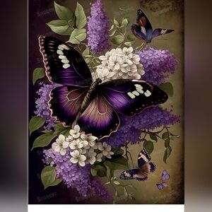 New in box! Vibrant purple butterfly & flowers 1000 piece wooden jigsaw puzzle